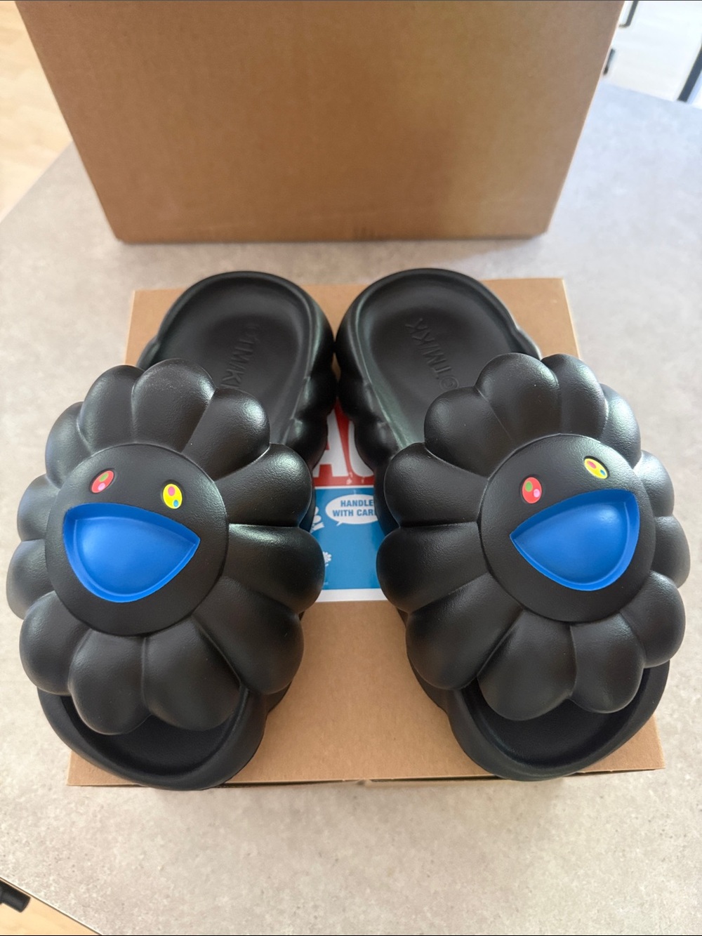 Murakami Black/Blue Flower Slide Sandals
